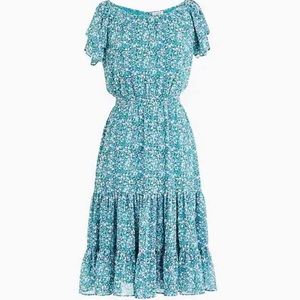 Jcrew teal midi floral tiered dress size 2 (fits size 4)